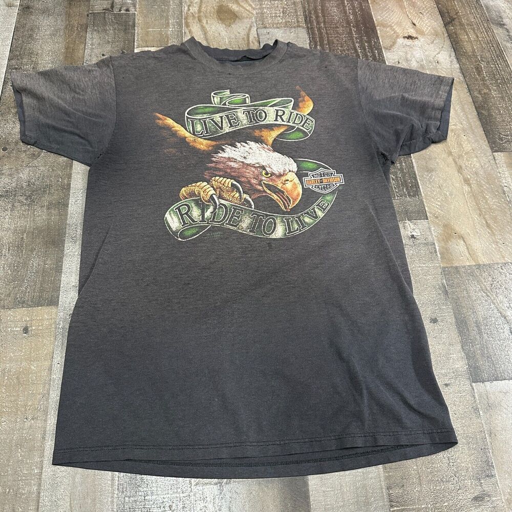 VTG 3D Emblem Harley Davidson T-Shirt "Live to Ride, Ride to Live" Eagle Size M